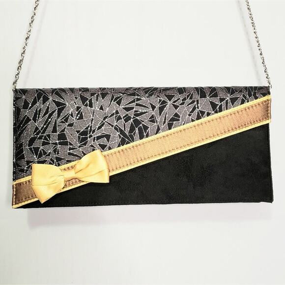 VINTAGE - Wild Rose Faux Suede Bow Accent Formal Evening Clutch NWT - Picture 8 of 8